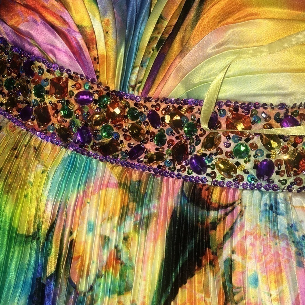 NIGHT MOVES BY ALLURE STUNNING MULTICOLORED DRESS BEJEWELED STRAPLESS DRESS - Picture 4 of 5